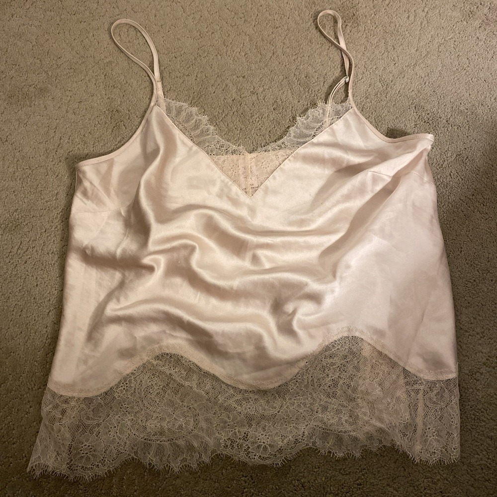90's‎ VICTORIA'S SECRET CREAM SATIN CAMISOLE VINTAGE LACE TRIM SIZE M